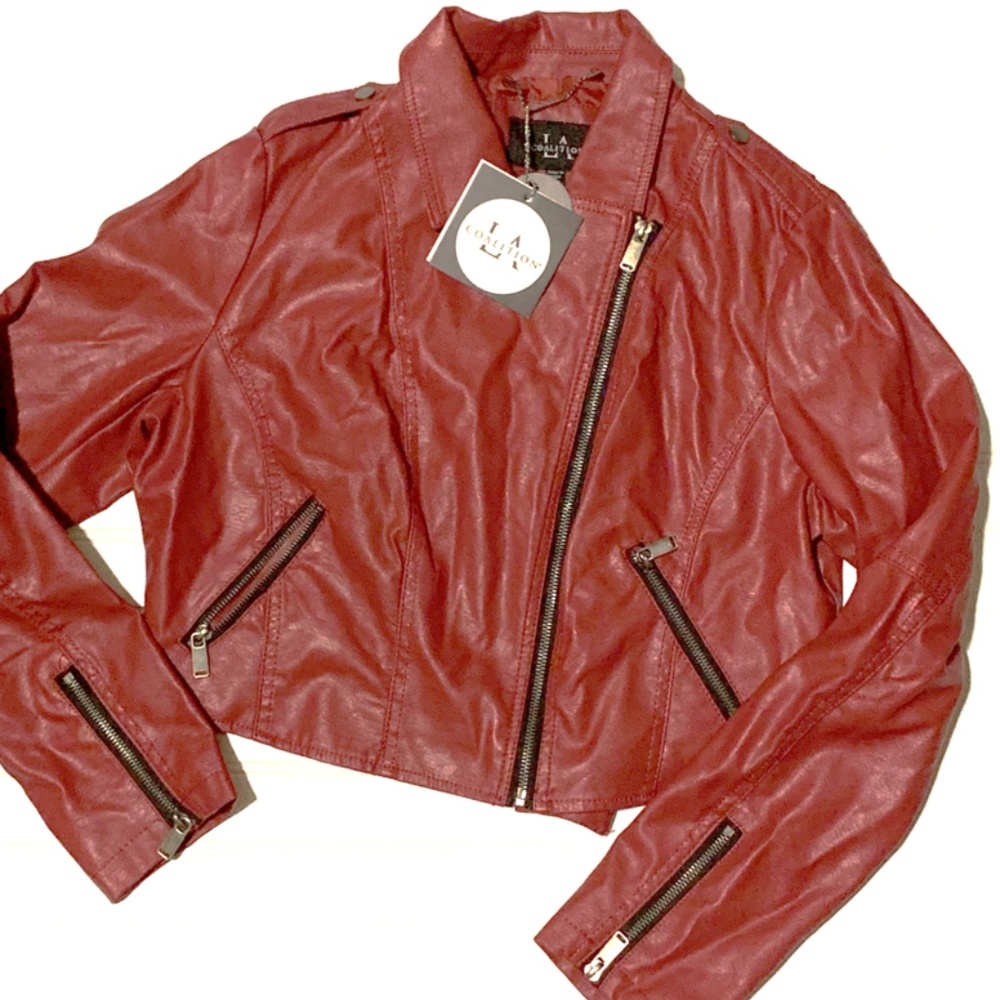 LA Coalition Dark Red Leather Jacket